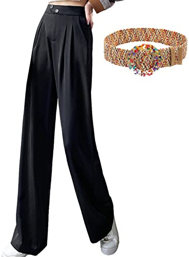 aromm Mujer Pierna Recta Palazzo Bootcut Vestir o Casual Pantalón con Bolsillos para Viajar Trabajo de Oficina Negro,XXL