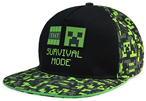 Minecraft Baseball Cap Snapback Cap Kinder Jungen Basecap Kappe Trendige Bucket Hat Kinder und Baseballkappe Fischerhut Jungen Mädchen Einheitsgröße(Schwarz/Grün)