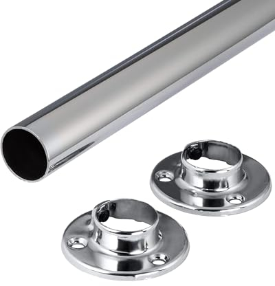Gedotec Barra para colgar ropa de pared redonda | 1 juego de barra para armario con 2 tubos de armario cromado brillante pulido | Pole | Tubo para muebles de acero 600 mm de longitud Ø 25 mm – 60 kg