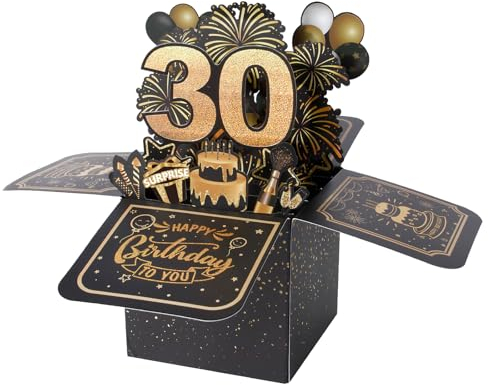 BOFUNX Biglietto Auguri 30 Anni Pop Up 3D Biglietto Auguri di Compleanno Regalo Cartolino Happy Birthday, Gadget Compleanno 30 Anni per Famiglia Amica Festa