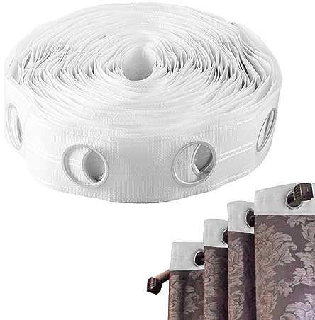 Dorccsi Curtain Grommet Tape 10m 60 Holes 42mm Round White Polypropylene Folding Curtain Header Tape