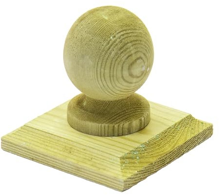 Timber Wooden Fence Post Cap & Ball Finial 120x120mm – Fits 4x4 Square Posts – Tanalised Pressure Treated EU Wood with Overhang for Better Protection – (Green Stain)