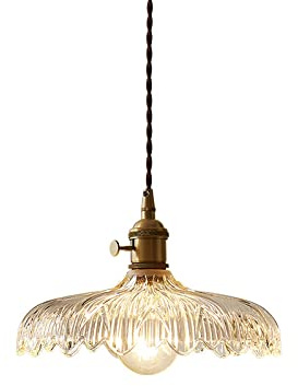 Pendant Light,LED Pendant Ceiling Light, 16 Width Clear Glass Barn Shaped Pendant Lighting Nordic Suspension Light Hanging Light Chandelier with Scalloped Edge for Dining Room Bed