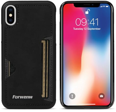 LOLFZ Case for iPhone XS Max, Slim Back Case with Card Holder Premium PU Leather Cover Shockproof TPU Bumper Protective Phone Case Cover for iPhone XS Max - Black
