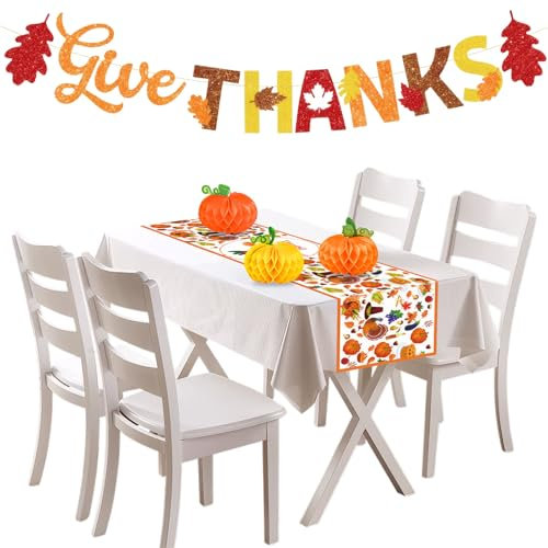 WUERKIYA Mantel Otoñal 5 Piezas De Decoración De Vajilla De Otoño De Acción De Gracias, Juego De Vajilla Para Fiesta Temática De Hojas De Arce Que Incluye Pancartas, Manteles y Adornos De Panal Para