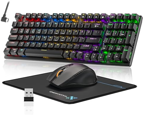Wireless Mechanical Keyboard and Mouse Combo, 98-Key Gaming Keyboard with RGB Backlit, Tri-Mode BT5.0/2.4G/USB-C, 4000mAh Battery, 3200 DPI Gaming Mouse with Mouse Pad for PC, Laptop, Tablet