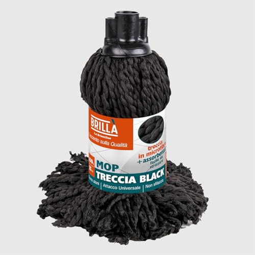 La Briantina Ricambio Mop Treccia Black in Microfibra 150 g - Efficace e Resistente per Ogni Pavimento – Filetto universale, 30 cm