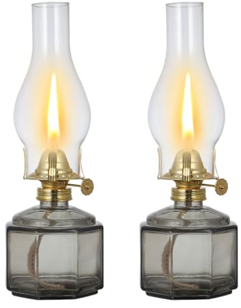 DNRVK 2 Pack Rustic Oil Lamp Large Vintage Glass Kerosene Lamp Chamber Oil Lamps for Indoor Use Home Decor Classic Old Hurricane Oil Lamp for Emergency Lighting 12.5''