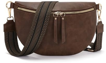 Vezluax 30x20cm umhängetasche Damen Bauchtasche Damen Groß Vegan Leder Crossbody Bag stylisch Frauen mit breitem Gurt Vintage-Braun
