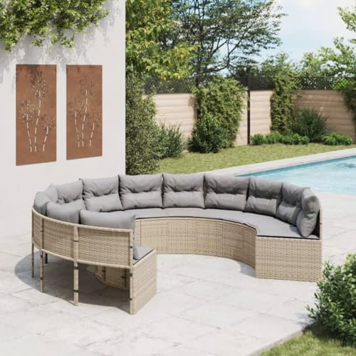 Gecheer Gartensofa Gartenlounge Sofa Terrassensofa Gartenmöbel Terrassenmöbel mit Kissen Rund Beige Poly-Rattan