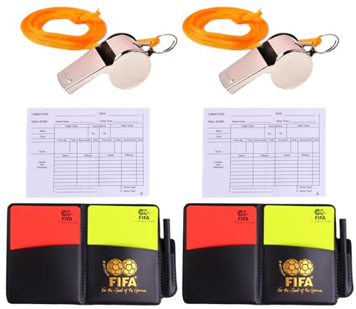 Referee Kit, 2 Set Of Match Referee Set, Red And Yellow Referee Cards With 2 Referee Whistles, Football Sports Dial Label, Sports Ref Kit Score Book for Football Soccer Match