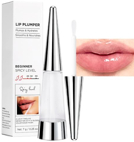 Lip Plumper Gloss with Hyaluronic Acid - Fuller Lips with Lip Plumping Lip Gloss, Long-Lasting Hydration Clear Lip Gloss, Moisturizing, Transparent Lips Balm,Non-Sticky Formula for Daily Use(Beginner)