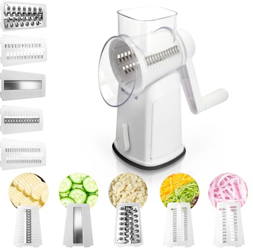 Râpe à fromage pivotante, Mandoline de Cuisine avec 10 lames interchangeables, râpe à légumes avec manivelle, base à forte ventouse, coupe rapide, Coupe Legumes Multifonctions pour légumes, fruits