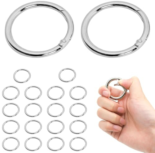 20 ganchos redondos de resorte de 40 mm, accesorios para bolsos de ganchillo, ganchos redondos de resorte, anillos de llavero para mochilas, carteras, correas de equipaje, manualidades (plata)