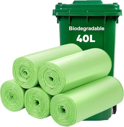 Bolsa de basura 40 L Compostable Biodegradable | Lote de 100 bolsas OK Compost | Residuos de alimentos (frutas vegetales) | Base vegetal 100% almidón de maíz | (40 L)