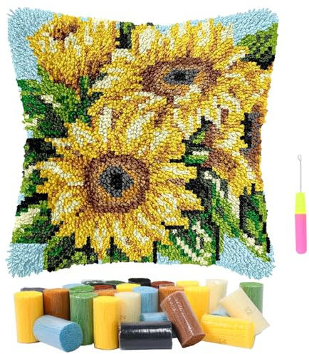 3D DIY Latch Hook Cushion Kits for Adults Beginners, 17x17'' Printed Canvas | DIY Embroidery Cushion Cover, Beginners Animals Latch Hook Pillow Kit, Craft Rug Making Kit for Home Sofa Decor & Gift Idea