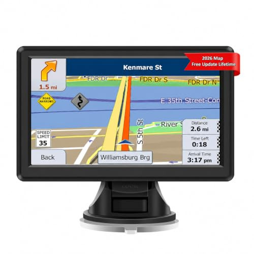 7 Inch Sat Nav for Car & HGV Truck, GPS Navigation System with 2026 UK & Europe Maps, Lifetime Free Updates, UK Postcode Search, Voice Guidance, Speed Camera Alerts, Lane Assist & POI