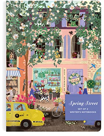 Joy Laforme Spring Street – Writer's Notebook Set with Floral and Street Artwork Includes Two 80 Page Lined Notebooks