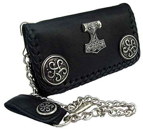 Lederecke Konstanz Biker Leder Geldbörse Wallet Farbe Schwarz mit Kette Keltik Knoten Thor Hammer