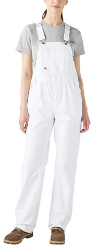 Dickies Women's Bib Overall 100% Cotton Denim with ScuffGard, White, M