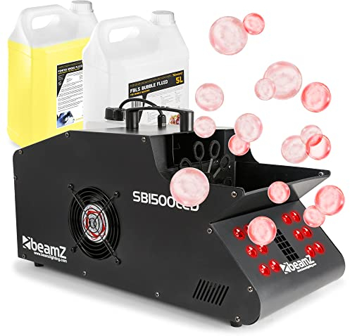 BeamZ SB1500LED - Machine à Fumée et à Bulles 1500W, avec 5L de Liquide à Bulles + 5L de Liquide à Fumée, 12x LED RGB, Idéal pour Soirées et Animations