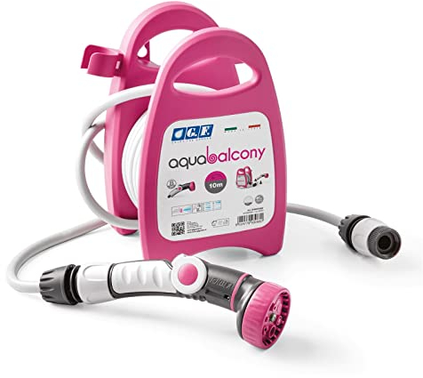 Pflanzen Kölle Aqua Balcony - Avvolgitubo con tubo da 10 m, colore: Fucsia