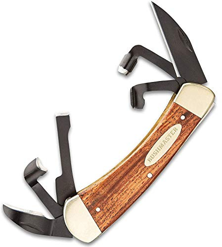 Bushmaster Classic Whittler’s Pocket Knife | Folding Whittling Knife with 6 Wood Carving Blades | High Carbon Steel Detail, Gouge, Hook, V-Scorp & Chisel Tools | Hardwood Handle with Medallion