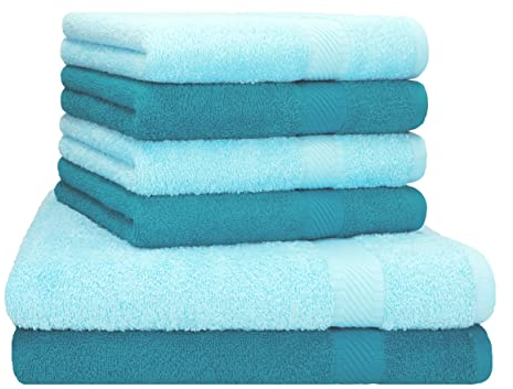 Betz Palermo 6er Set Handtuch 2 Stück Duschtücher 70x140 cm 4 Stück Handtücher 50x100 cm Liegetuch Saunatuch - Petrol - türkis