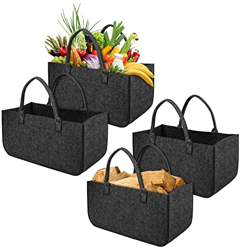 HENGMEI Filtväskor för kaminträ, 4 stycken vedväskor, vikbar filtkorg, vedkorg, shoppingväska, väska med handtag för trä, tidningar, mått 50 x 25 x 25 cm (typ A, mörkgrå)