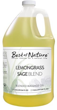 Best of Nature Lemongrass and Sage Massage Oil Blend - Non-Greasy Aromatherapy Massage Oil for Body, Skin & Face, Crafted with Pure Essential Oils, Half Gallon (64 fl oz)