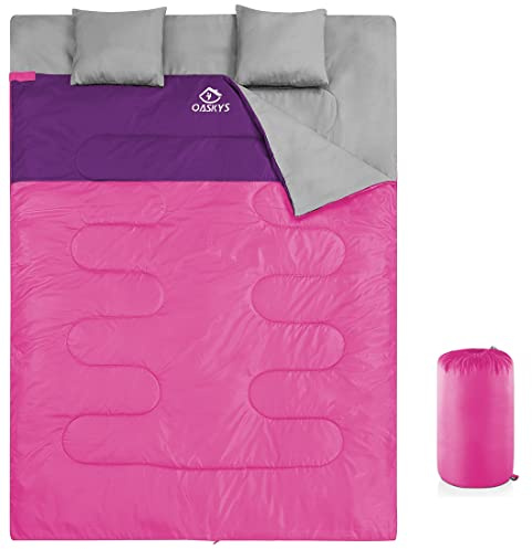 oaskys Double Sleeping Bag for Adults with 2 Pillows - Queen Size XL Waterproof Sleeping Bag for All Season Camping Hiking Backpacking 2 Person Sleeping Bags for Cold Weather & Warm