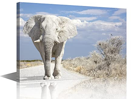 Canvas Wall Art Animals Painting Prints Stretched and Framed Vintage Gray Elephant Pictures Ready to Hang for Home Decorations Office Wall Decor 16x24inch (40x60cm)
