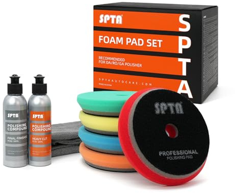 SPTA HD Buffing Polishing Pads, 6 Inch Orbital Buffer Pads Hook and Loop Buffing Pads, Foam Polish Pad 5 Grits from Coarse to Fine for 6 Inch DA Rotary Polisher Compounding, Polishing and Waxing