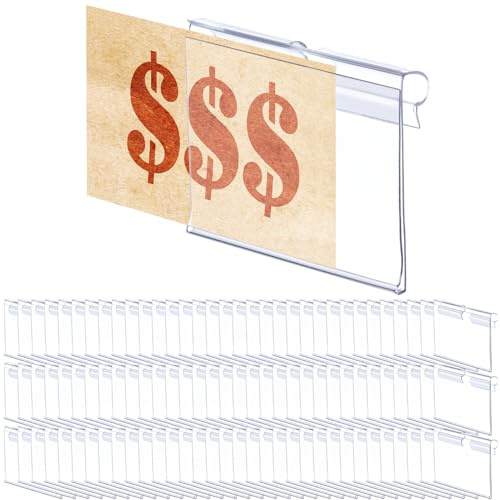 QWORK® Lot de 100 supports d'étiquettes en plastique transparent pour étagère métallique (6 x 4,2 cm)
