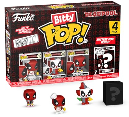 Funko Bitty Pop! Deadpool (Backyard Griller), Deadpool (Clown), and Bedtime - 0.9 Inch Collectable - Stackable Display Shelf Included