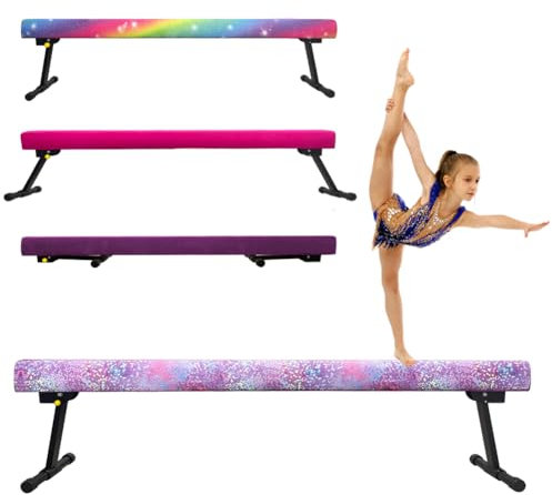 Poutre Gymnastique Enfant 240CM, 4 Hauteurs Réglables, Poutre d’Équilibre pour Débutants et Gymnastes Professionnels, Équipement d'Entraînement Gymnastique pour Enfants (Nuage Violet)