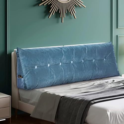 LINRIYOU Multifunktional Bett Kopfteil Dreieck Gepolstert, Dekorativ Für, Ergonomie Rückenlehne Wandkissen, Tragbar Kopfstütze Wandschutz, Mit Abnehmbarem Bezug Grau Kordsamt(150 x 50 x 20 cm,Blue)