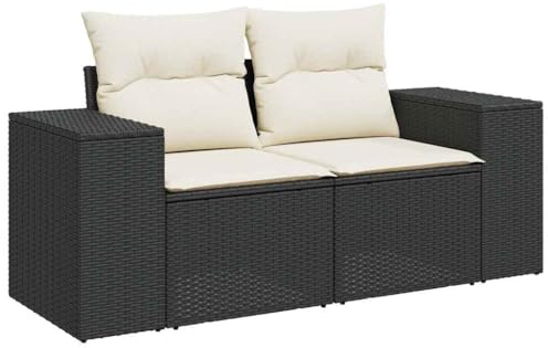 vidaXL Sofá de Jardín de 2 Plazas con Cojines, Sillón de Exterior, Sofá Modular, Asiento para Patio Terraza Balcón, Ratán Sintético Negro