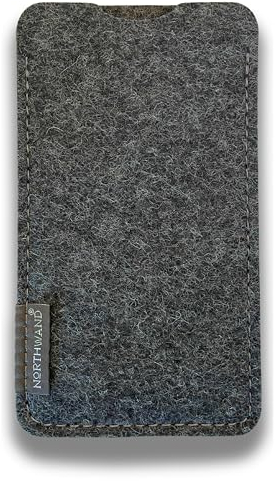 NorthWand Breite Hülle für iPhone 15 Pro/15, 14 Pro/14, 13 Pro/13, 12 Pro/12 MIT Apple Case. Tasche. Made in Germany. Handyhülle aus 100% natürlichem Merino Filz. Dunkel- Grau