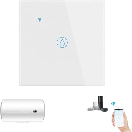 Smart Immersion Heater Timer Switch, 40A 8000W WIFI Water Heater Timer, 2.4Ghz Wall Touch Boiler Switch with Alexa, Smart Life, Google Home