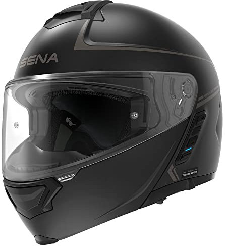 Sena Bluetooth Klapphelm Impulse mit Sound by Harman Kardon, Sonnenblende und integriertem Mesh Intercom-System / MP3 / Sprachwahl (Schwarz, L)