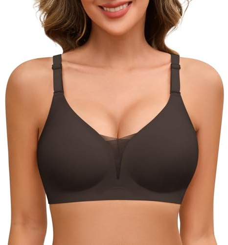 Xnova Reggiseno Senza Ferretto Donna Push Up Minimizer Reggiseni Senza Cuciture Imbottito Comodo Scollo a V Morbido Contenitivo Bralette con Spalline Regolabili, Nero, S