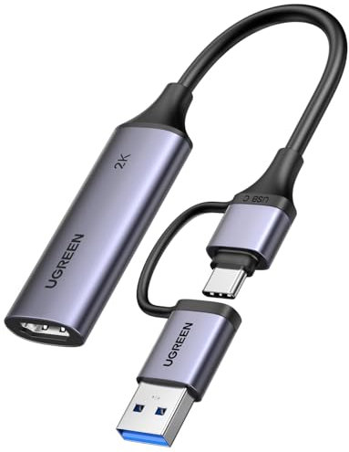 UGREEN Tarjeta de Captura de Video HDMI 4K 30Hz a USB A USB C 3.0 2K 30Hz 1080P para Streaming Grabación de Juegos y Transmisión en Vivo Compatible con Quest 3 Switch 2 PS5 PS4