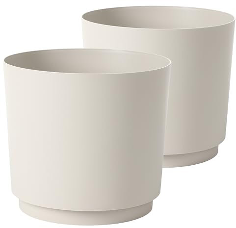 Tymar Übertopf Matte, Blumentopf, Blumenübertopf aus Kunststoff, 2er-Pack (Beige; ø 32,5 cm)