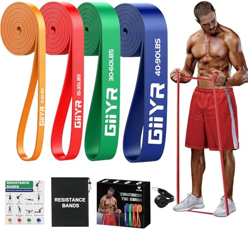 Giiyr fitnessbänder Widerstandsbänder mit 5 Stufen,Resistance Bands für Männer und Frauen,Fitnessband Set Trainingsbänder für Yoga, Pilates, Training,Klimmzughilfe, Krafttraining (4 Farben (5-90lbs))