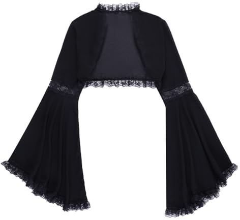 ROYJJ Boléro en dentelle noire à manches longues pour femmes, haut doux et respirant pour les fêtes et les rendez-vous, chemisier à manches cloches en dentelle foncée