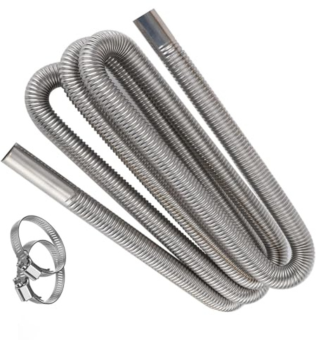 DROMEDARY Exhaust Hose for Power Generator 200 cm, Stainless Steel Exhaust Pipe, Car Stainless Steel Exhaust Pipe with Two Stainless Steel Clips, Exhaust Auxiliary Heater Exhaust Pipe for Diesel