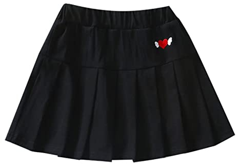 Jupes pour fille - Longueur genou - Jupe patineuse plissée - Jupe de sport pour femme, Noir , 8-9 ans