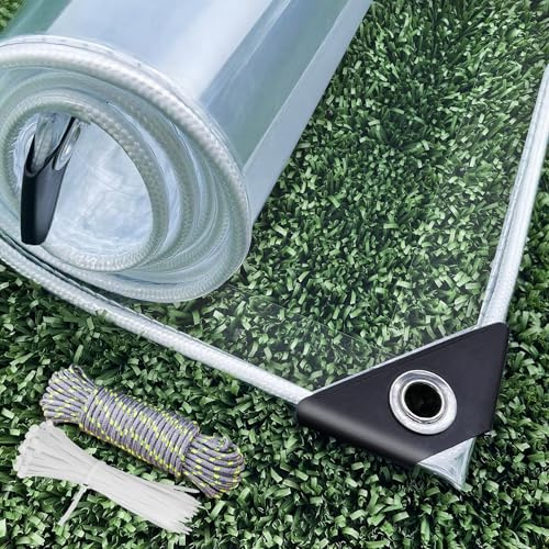 Dulepax Telo impermeabile trasparente resistente 450 g/m Telo in PVC con occhielli Antivento Resistente agli strappi per giardino, gazebo, recinzioni da patio (2x2m)