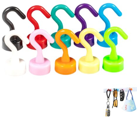 WUSJCOF 10 Piezas Mini Imanes Fuertes con Gancho, Lindos Ganchos Magnéticos de Neodimio para Oficina, Aula, Crucero, Cocina y Nevera